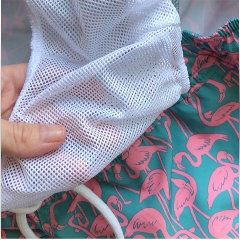 J. Crew Pink Flamingo Print Blue Swim Trunks - Picture 3 of 5